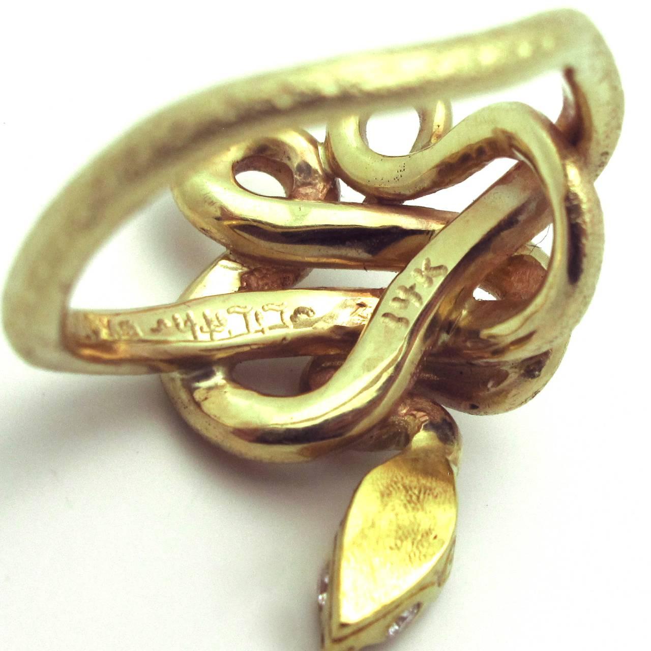 Emerald Diamond 14 Karat Gold Snake Ring In New Condition For Sale In Berkeley, CA