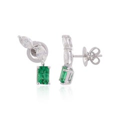 Emerald Diamond 14 Karat Gold Stud Earrings