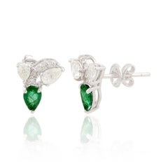 Emerald Diamond 14 Karat Gold Stud Earrings