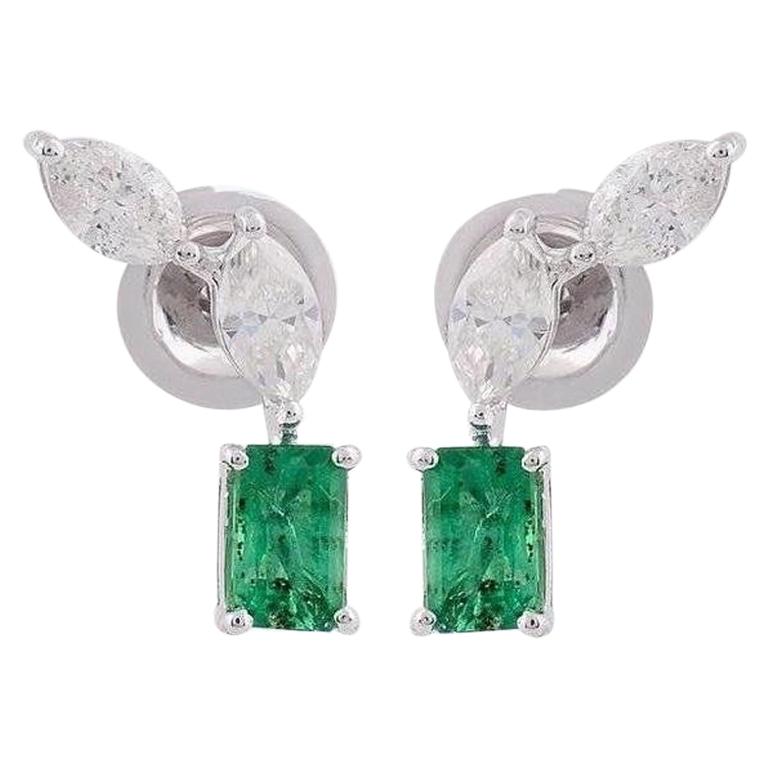 Emerald Diamond 14 Karat Gold Stud Earrings
