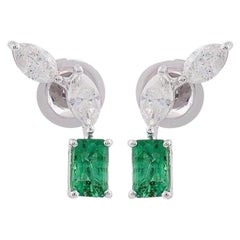 Emerald Diamond 14 Karat Gold Stud Earrings