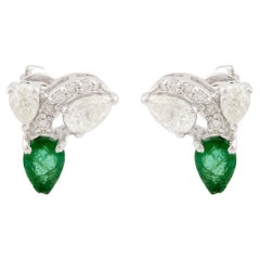 Emerald Diamond 14 Karat Gold Stud Earrings