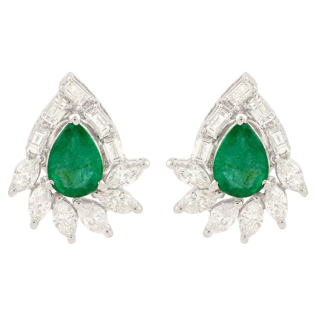Emerald Diamond 14 Karat Gold Stud Earrings For Sale