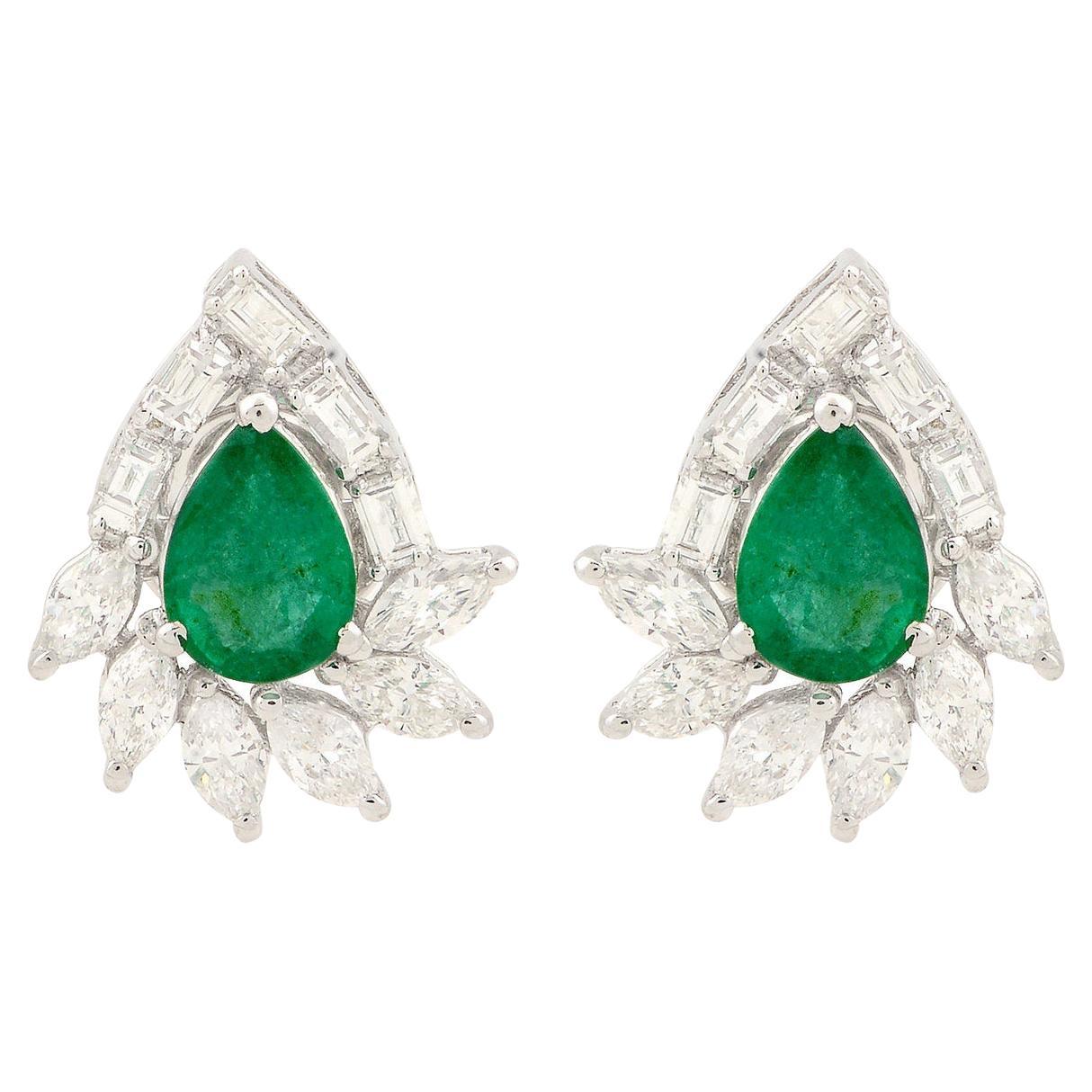 Emerald Diamond 14 Karat Gold Stud Earrings