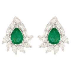 Emerald Diamond 14 Karat Gold Stud Earrings