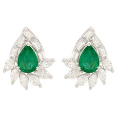 Emerald Diamond 14 Karat Gold Stud Earrings