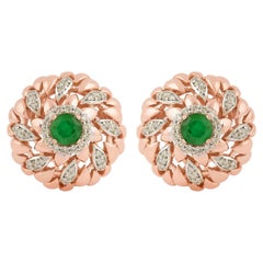 Clous d'oreilles en or 14 carats avec émeraudes et diamants