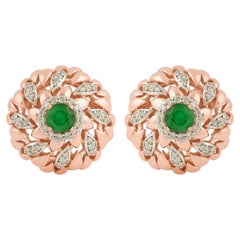 Emerald Diamond 14 Karat Gold Stud Earrings