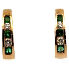 Emerald Diamond 14 Karat Yellow Gold Huggie Hoop Earrings Emerald Diamond 14 Karat Yellow Gold Huggie Hoop Earrings