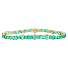 Emerald Diamond 14K (18k upon request) Yellow Gold Pink Sapphire Tennis Bracelet