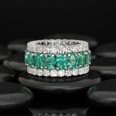 Emerald Diamond 14K (18k upon request) Yellow Gold Triple Row Eternity Band Ring