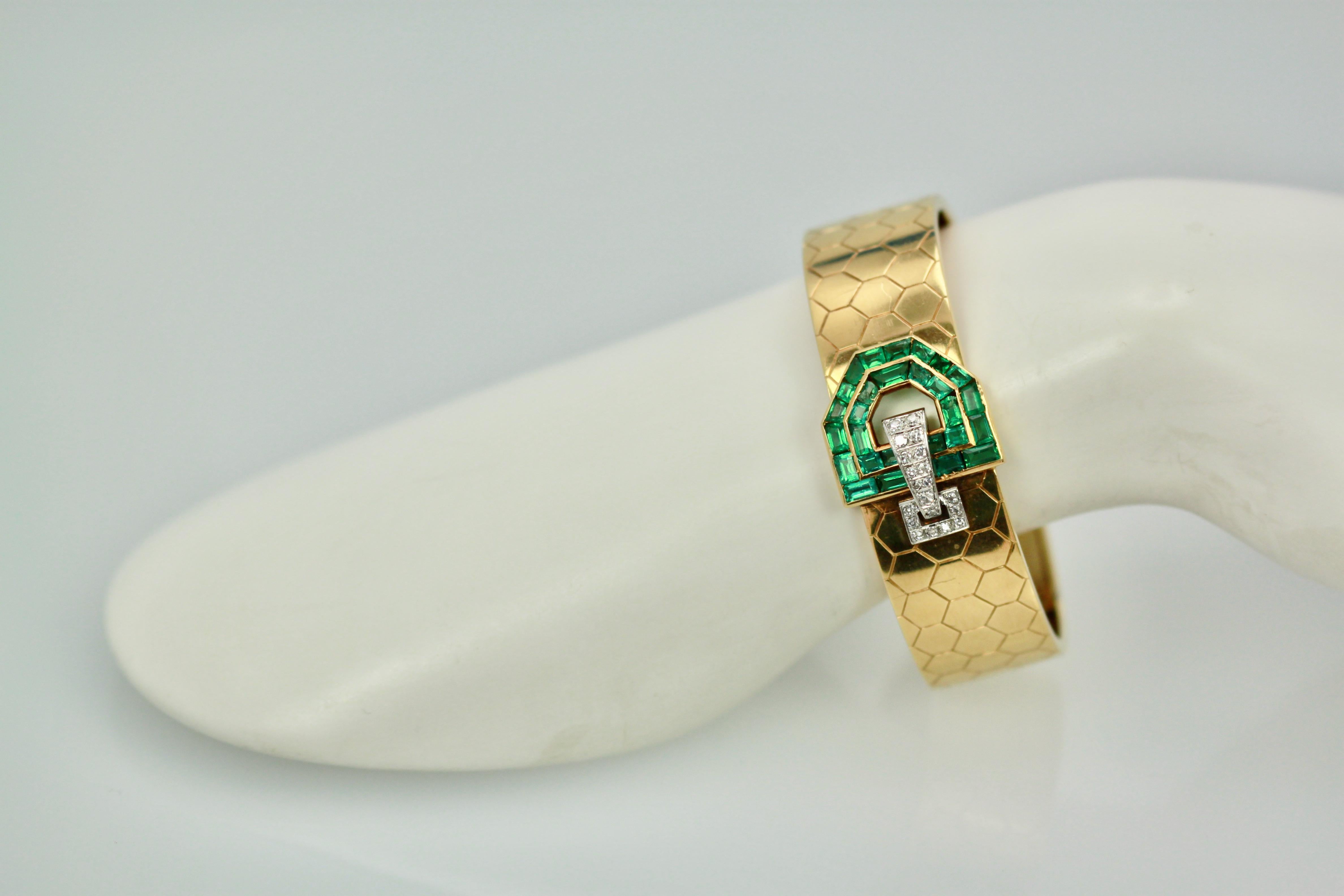 Emerald Diamond 14 Karat Bracelet Honeycomb Strap 2
