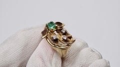 Emerald & Diamond 14k Gold Leaf Ring