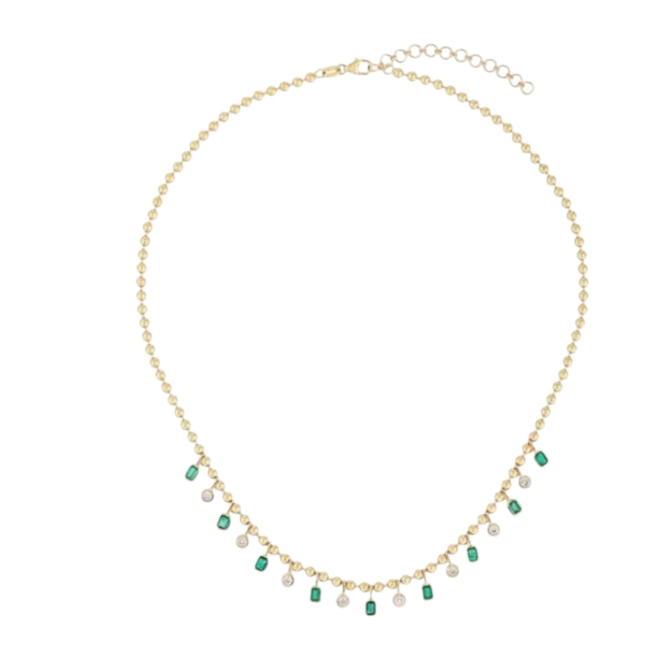 Emerald Diamond & Pink Sapphire 14K Yellow Gold Drop Necklace For Sale