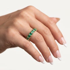 5.80ct Emerald & 0.65ct Diamond 14K Yellow Gold Scalloped Circle Ring
