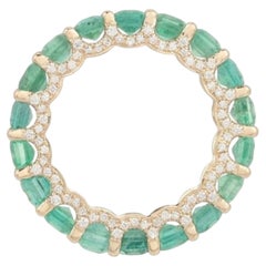 5.80ct Emerald & 0.65ct Diamond 14K Yellow Gold Scalloped Circle Ring