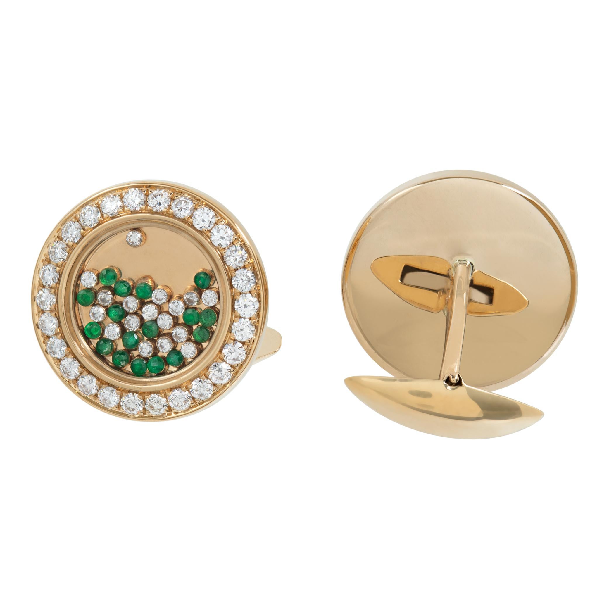 Women's or Men's Emerald & diamond 14k yellow gold cuflinks For Sale