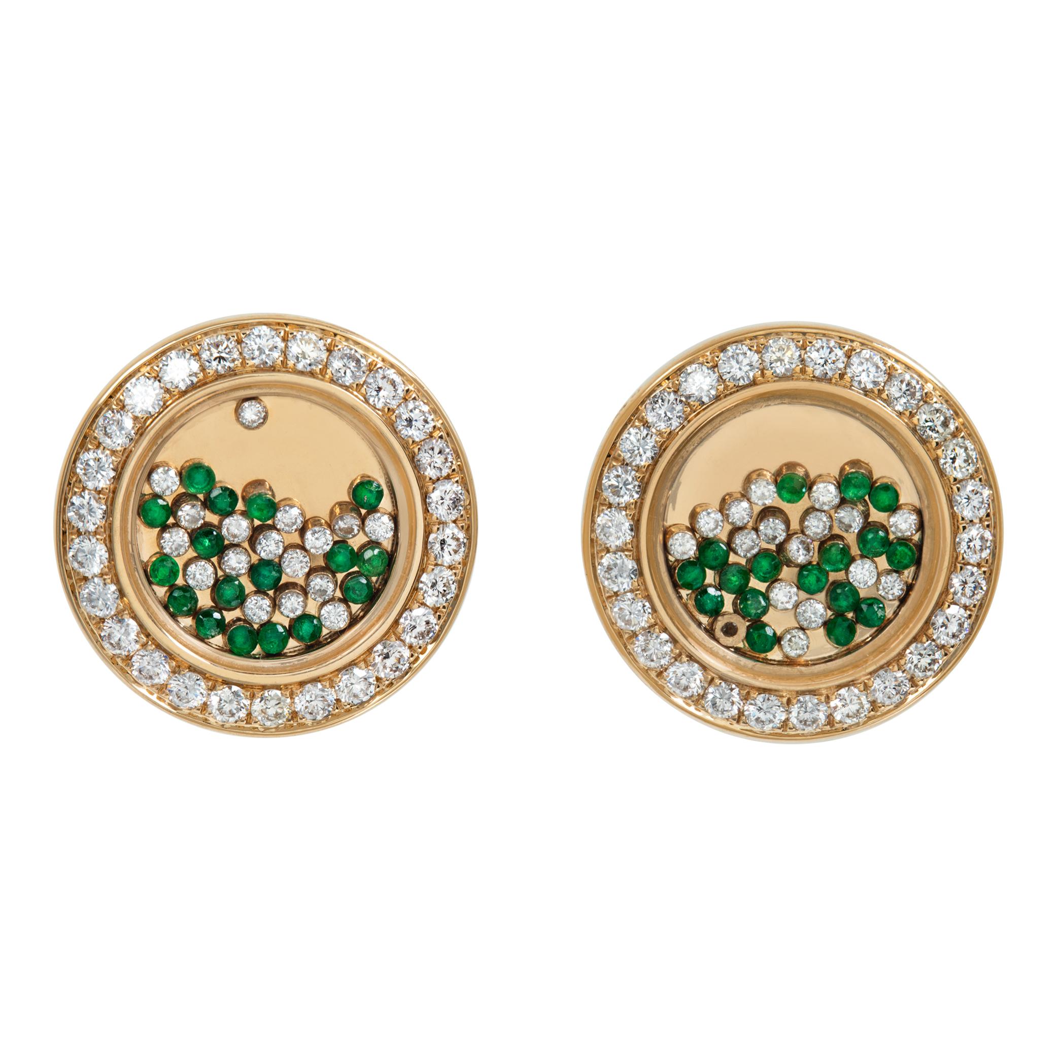 Emerald & diamond 14k yellow gold cuflinks For Sale