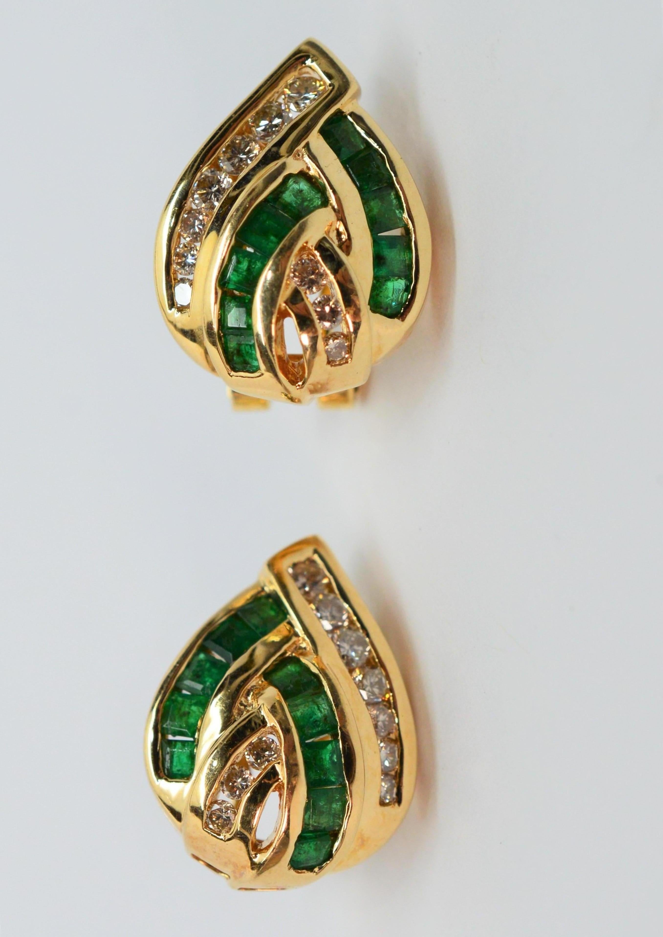 Mixed Cut Emerald Diamond 14K Yellow Gold Knot Earrings