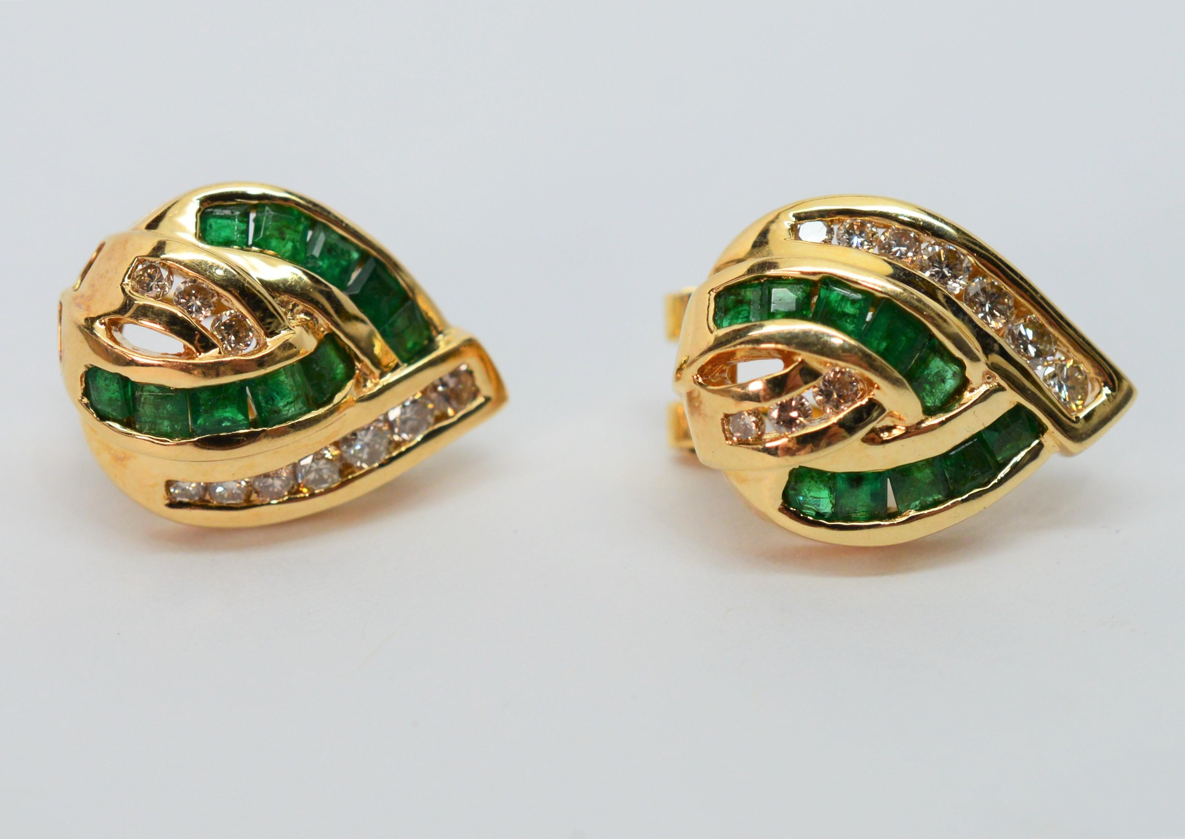 Emerald Diamond 14K Yellow Gold Knot Earrings 1