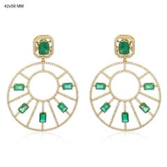 Emerald Diamond 14K Yellow Gold Sunburst Statement Earrings