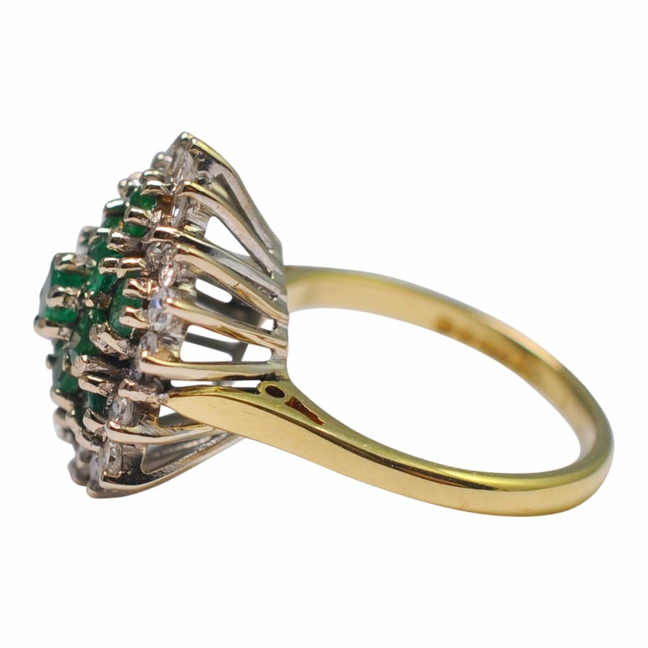 Emerald Diamond 18 Carat Gold Cluster Ring In Excellent Condition In ALTRINCHAM, GB