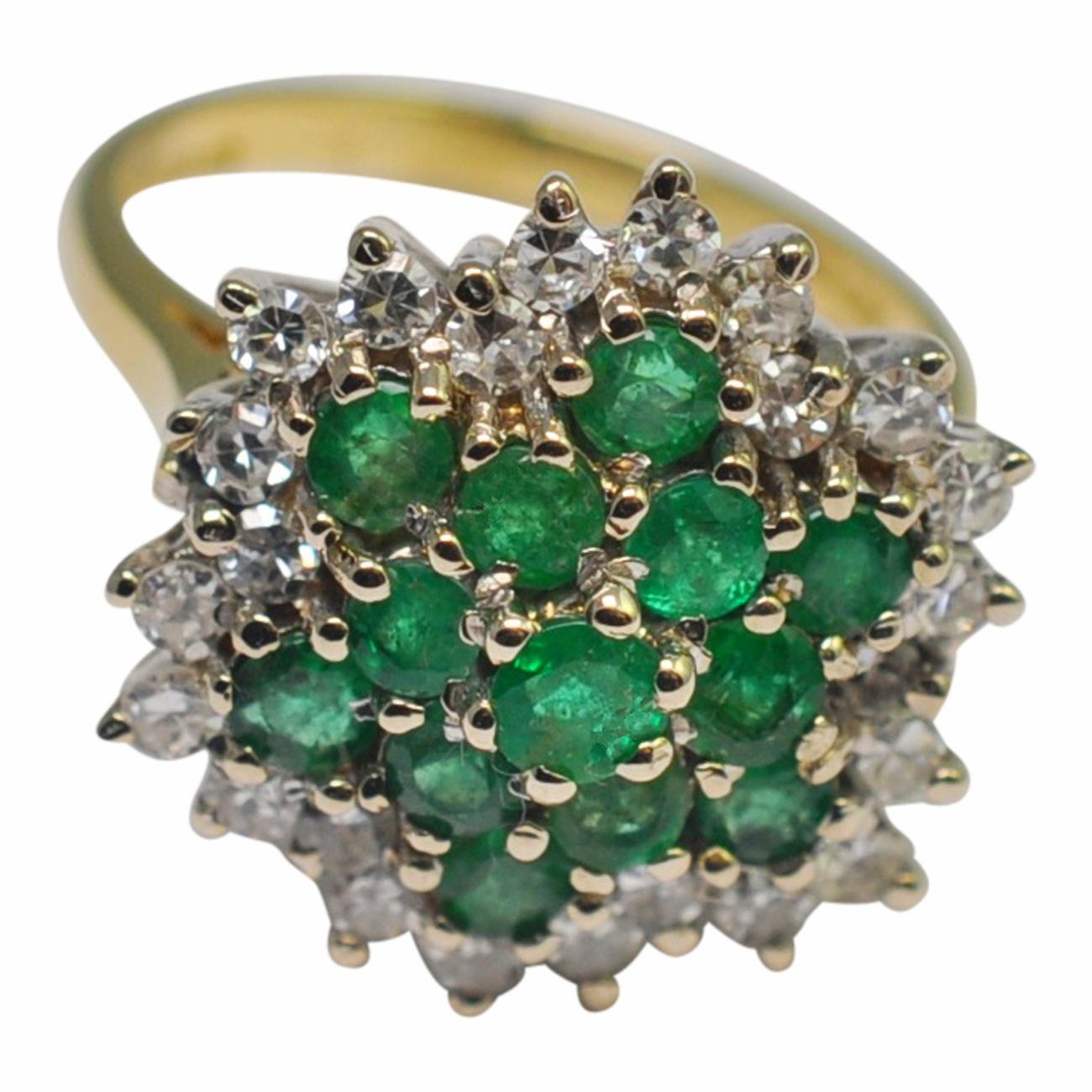 Women's Emerald Diamond 18 Carat Gold Cluster Ring
