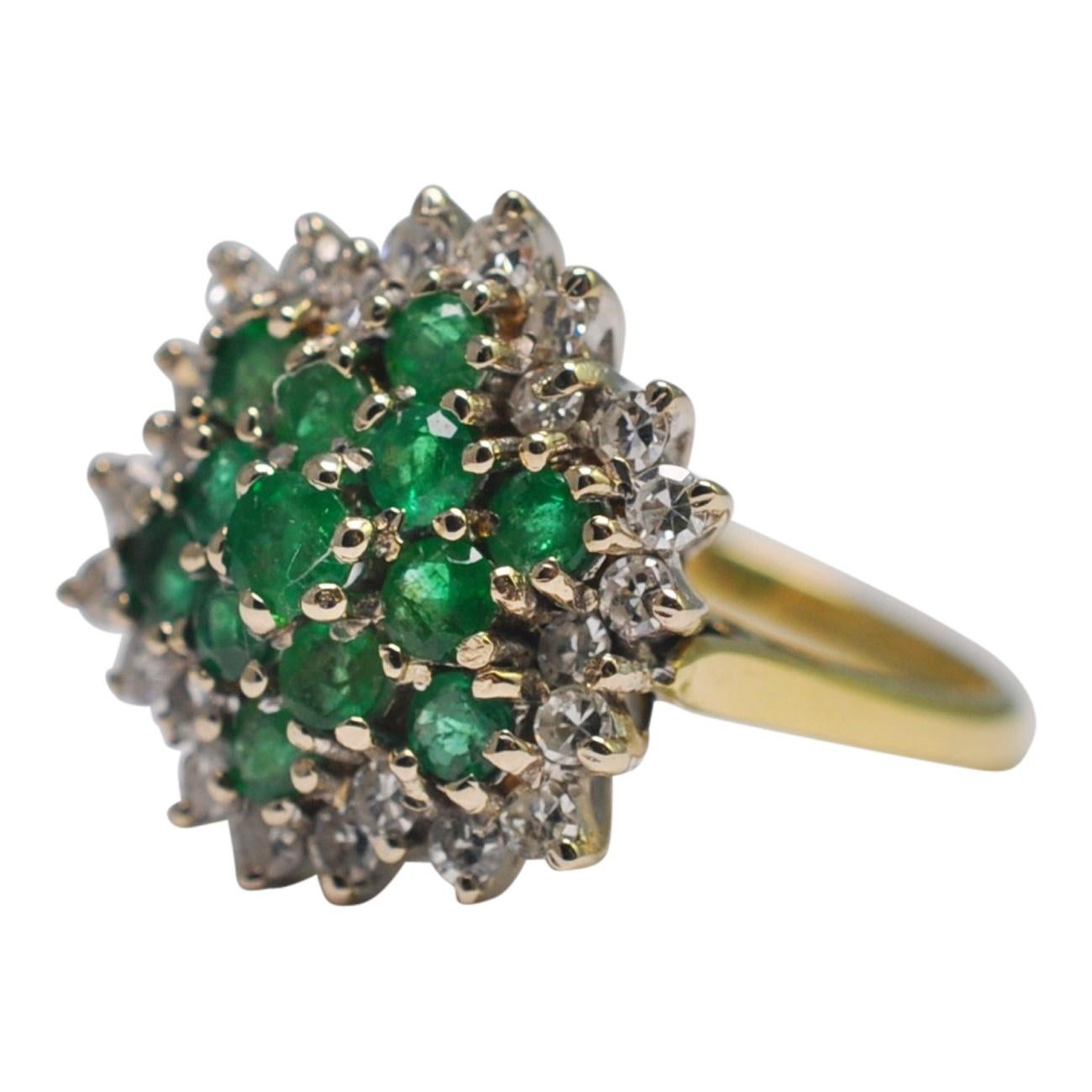 Emerald Diamond 18 Carat Gold Cluster Ring