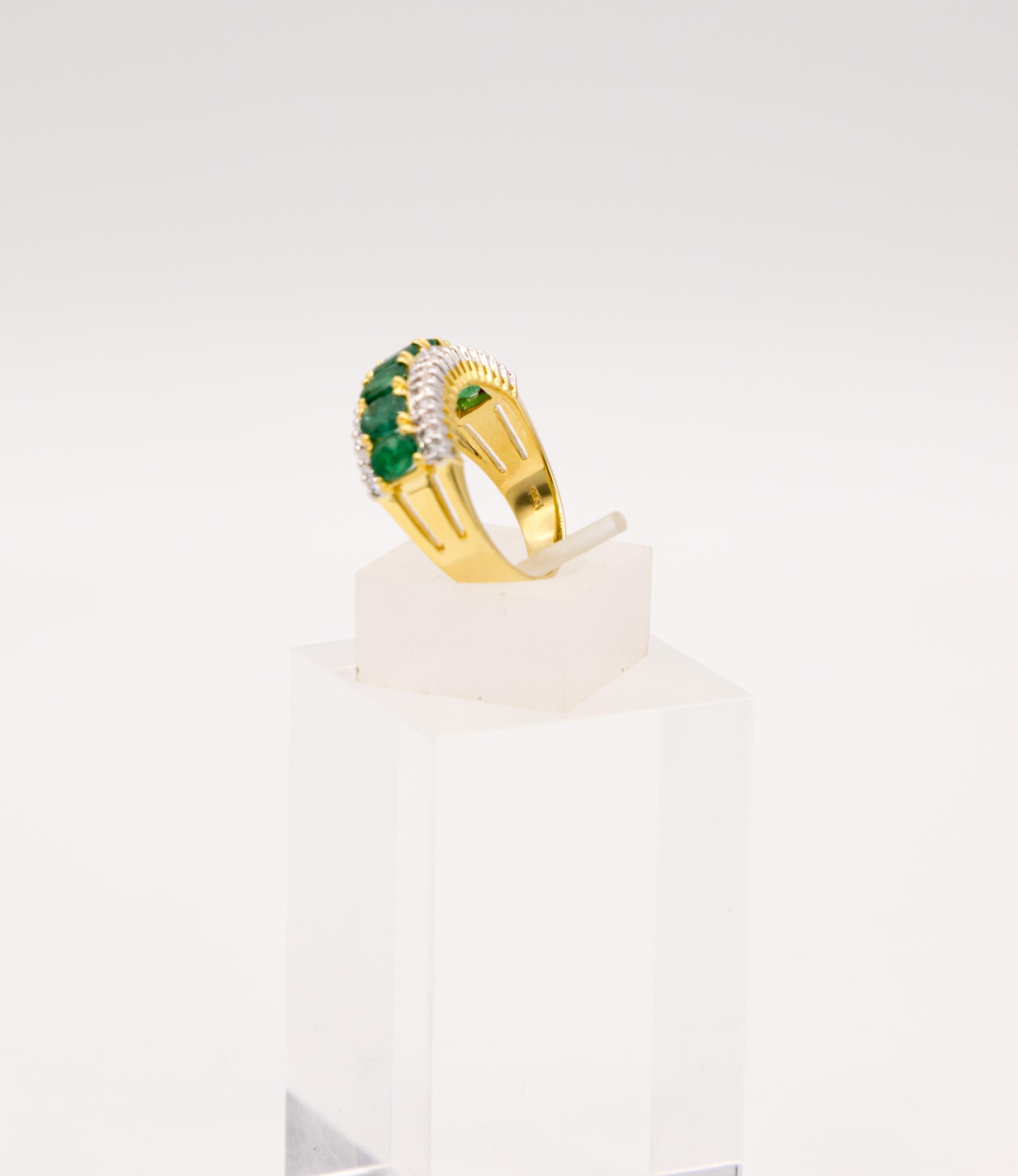 Emerald diamond 18 k band ring For Sale 1