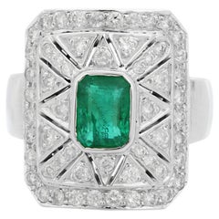 Emerald Diamond 14 Karat Gold Art Deco Style Ring