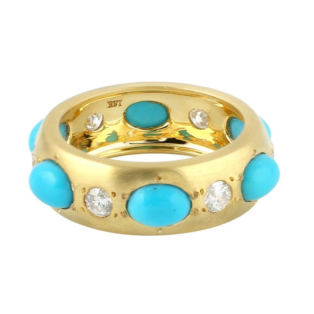 For Sale:  Emerald Diamond 18 Karat Gold Band Ring 5