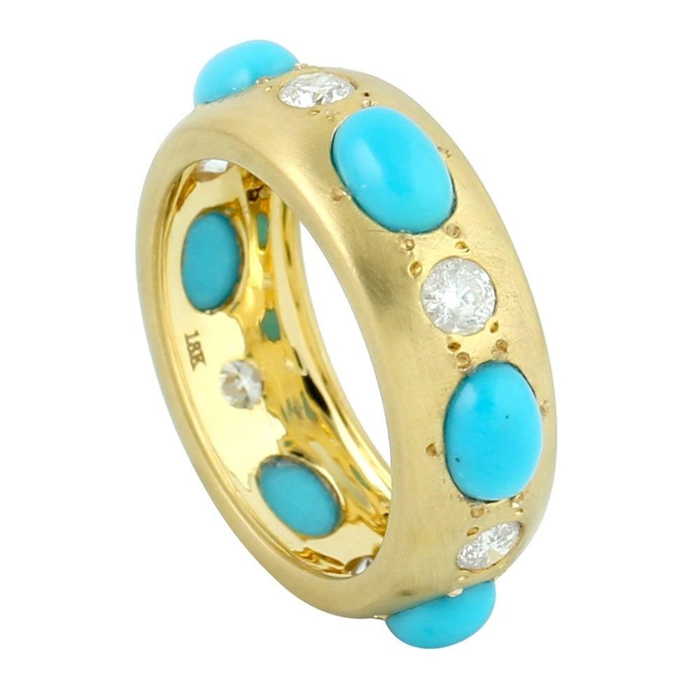 For Sale:  Emerald Diamond 18 Karat Gold Band Ring 6