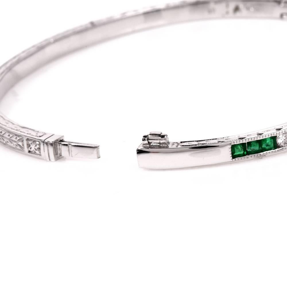 Women's Emerald Diamond 18 Karat Gold Bangle Bracelet