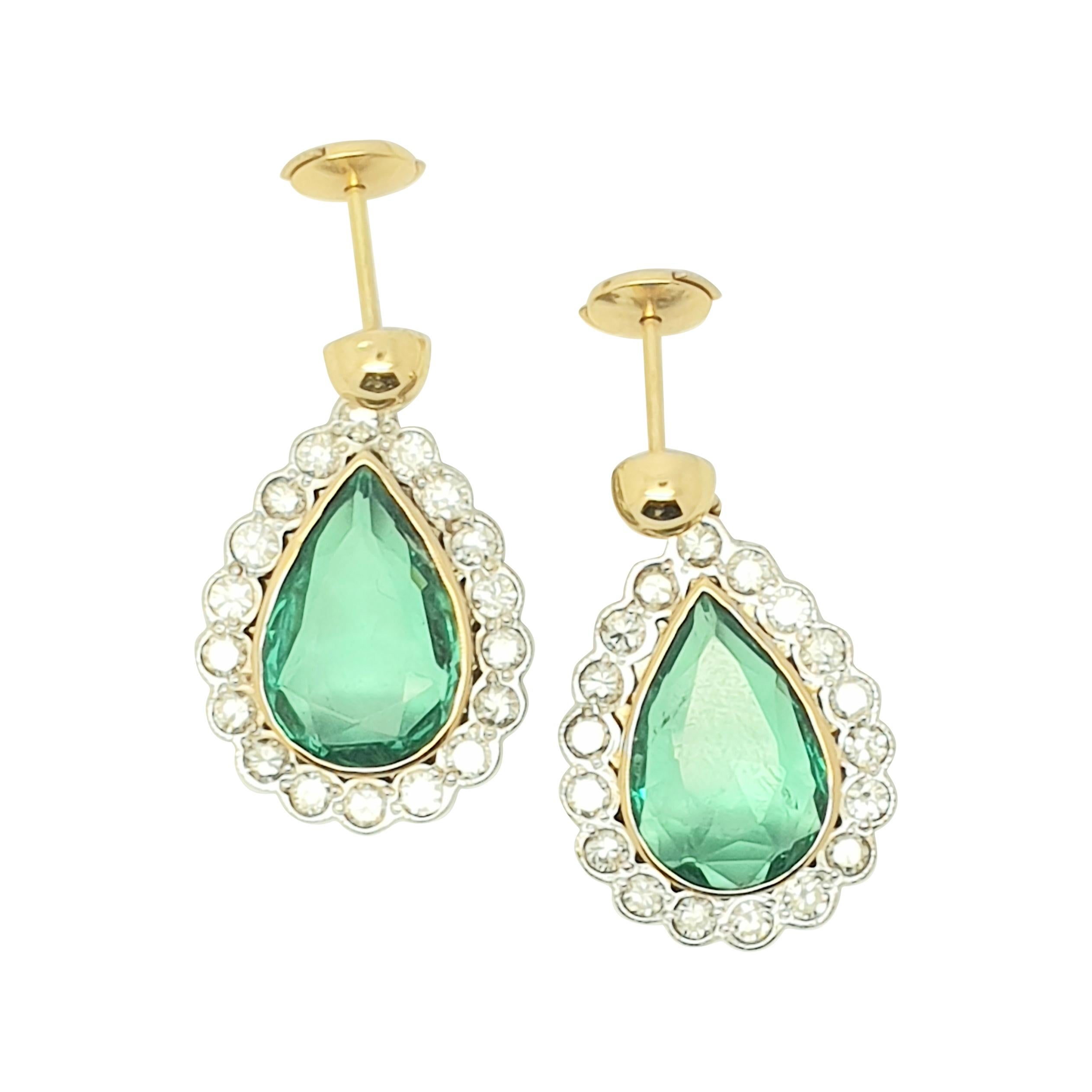 Emerald Diamond 18 Karat Gold Cluster Earrings For Sale