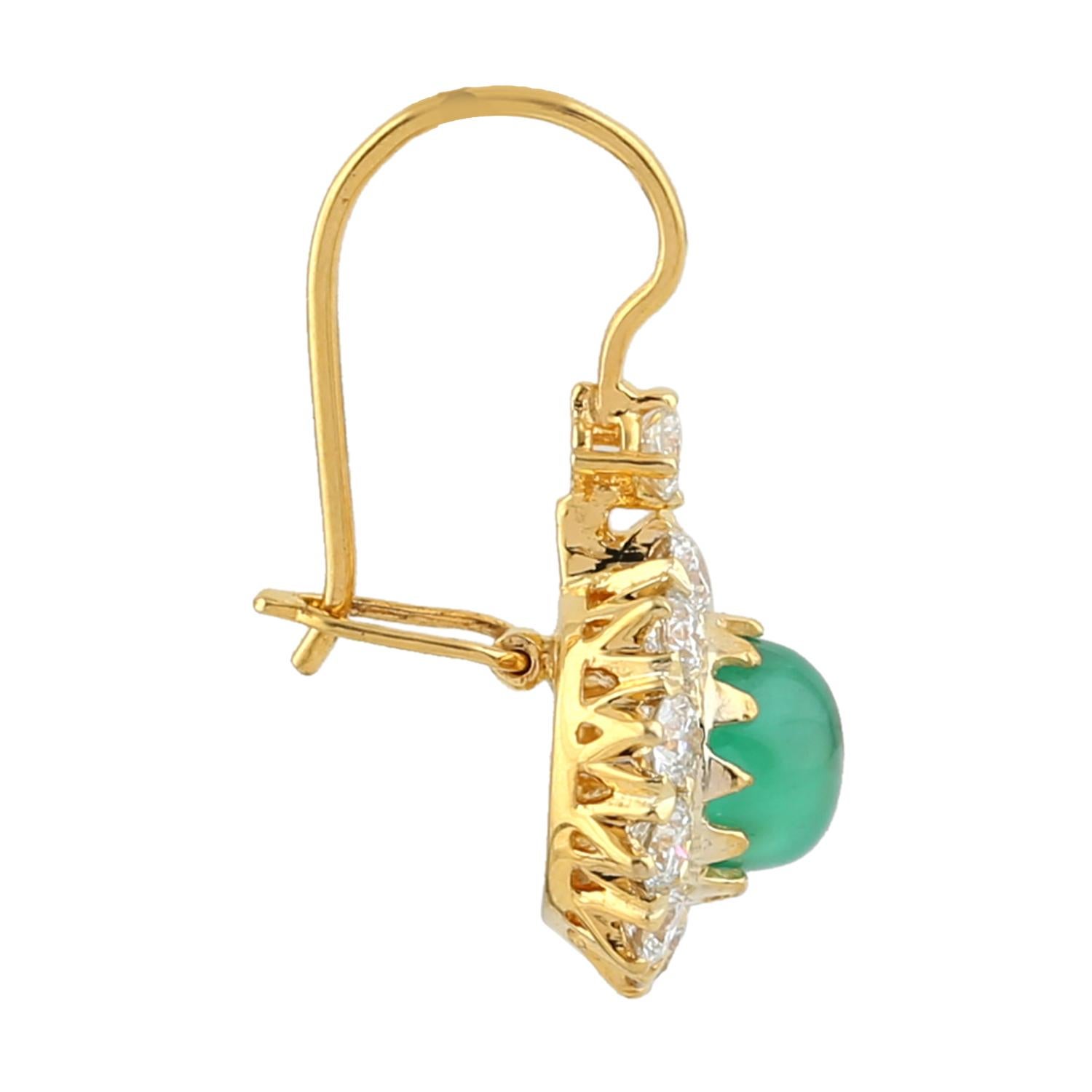 Artisan Emerald Diamond 18 Karat Gold Earrings For Sale