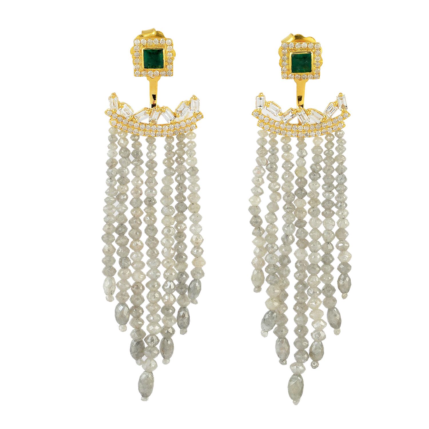 Perlina Orecchini con diamante smeraldo in oro 18 carati in vendita