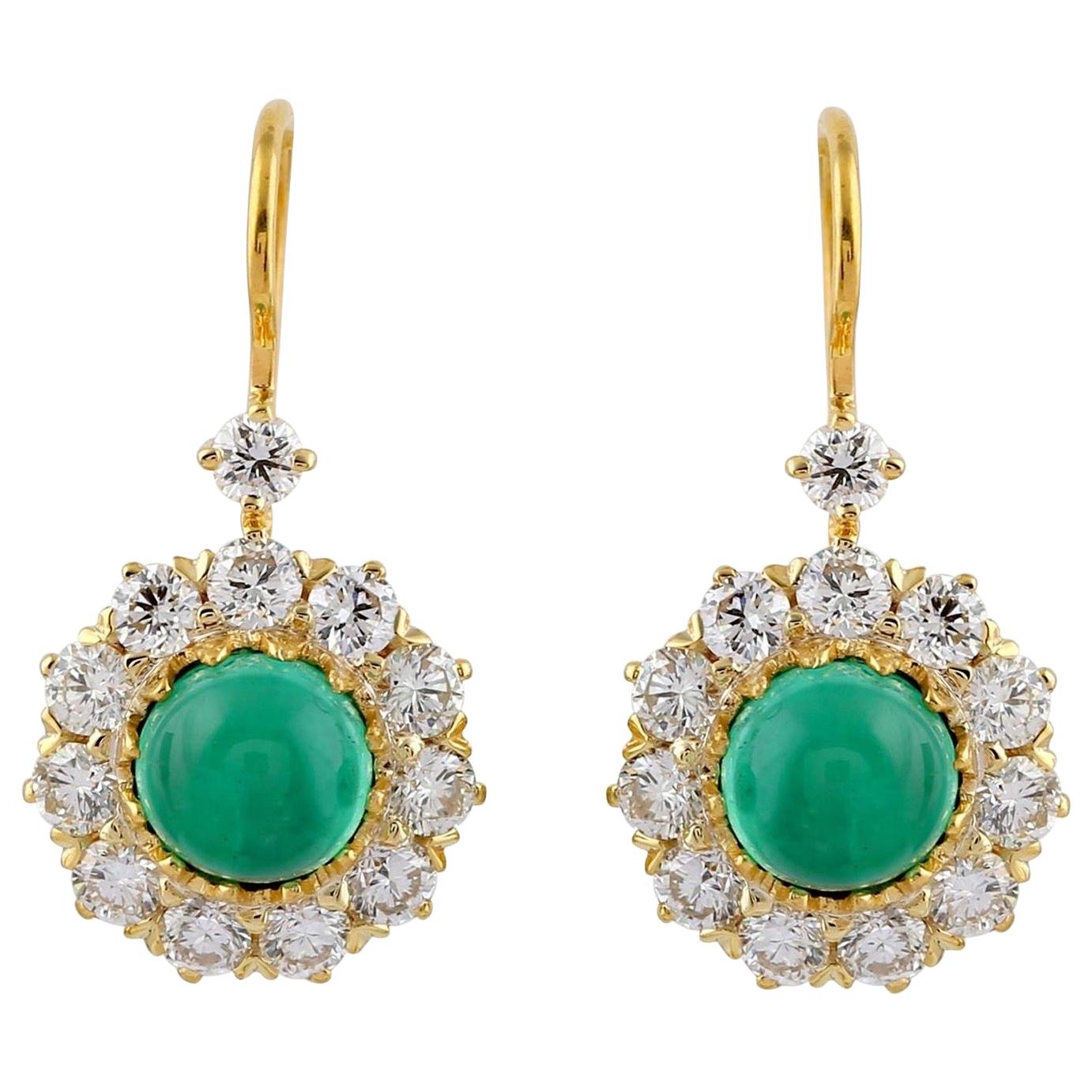 Emerald Diamond 18 Karat Gold Earrings For Sale