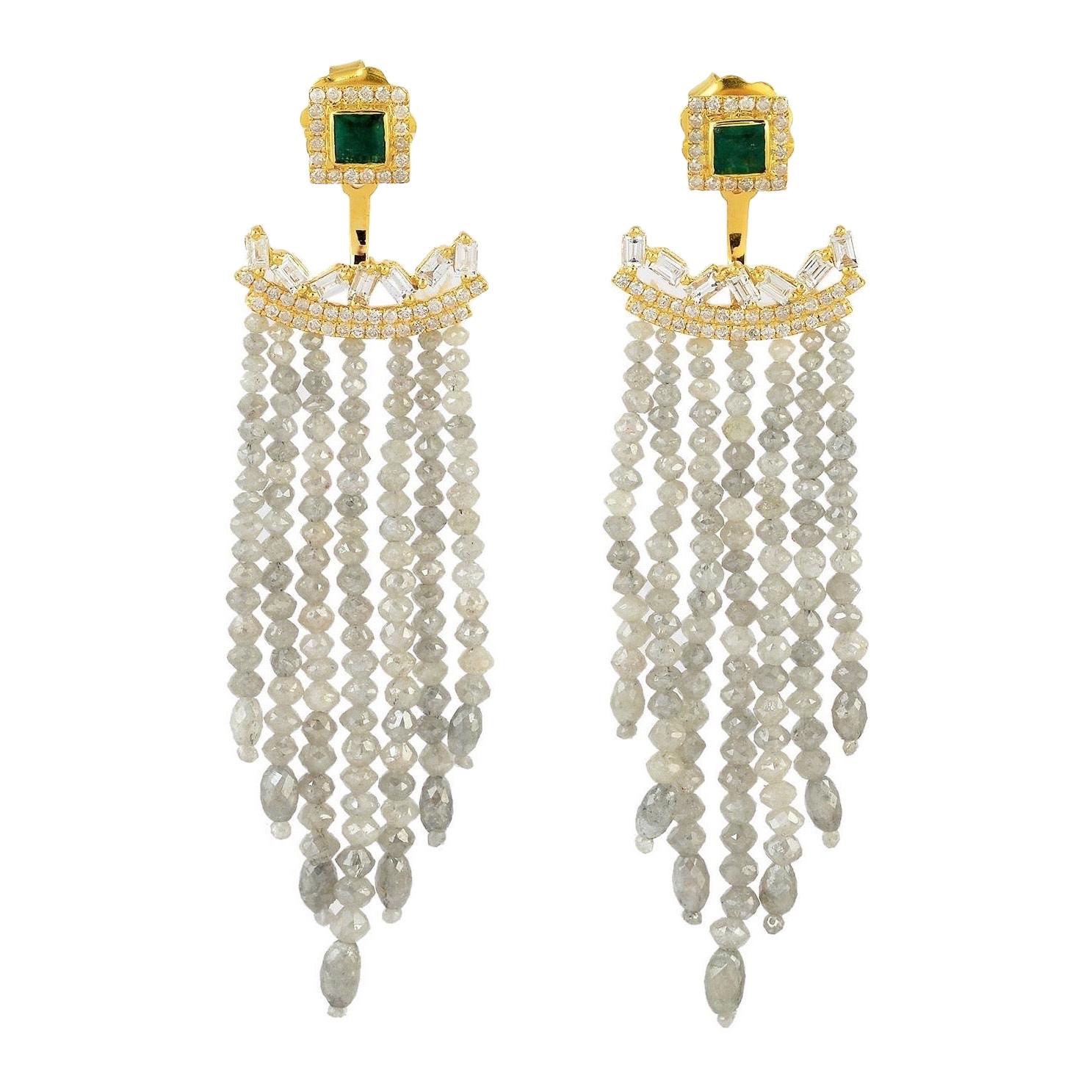 Emerald Diamond 18 Karat Gold Earrings For Sale