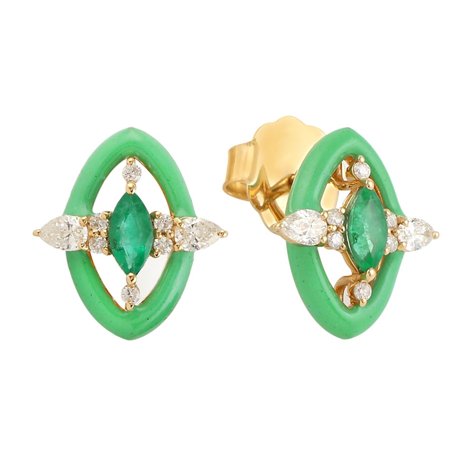 enamel emerald earrings