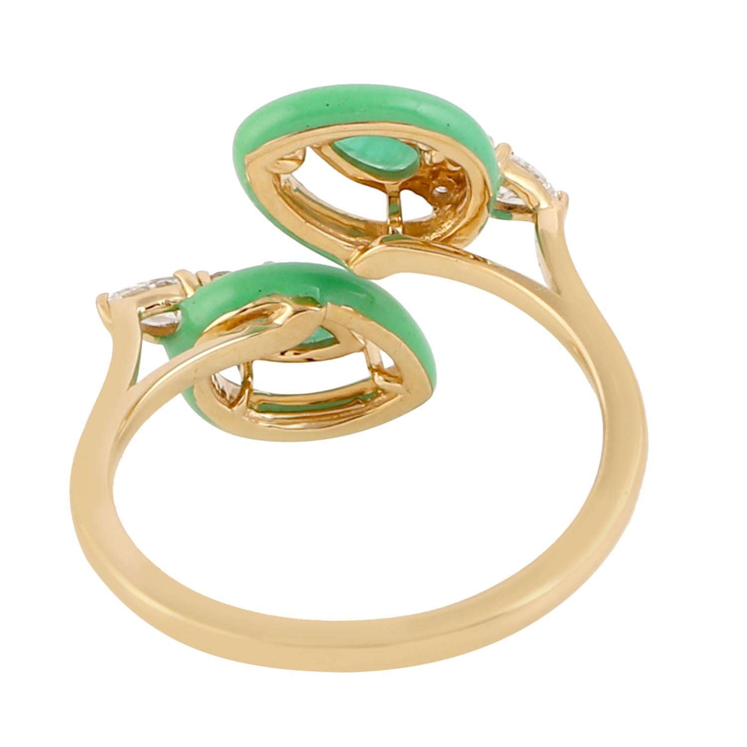 Meghna Jewels Emerald Diamond 14 Karat Gold Enamel Stud Earrings In New Condition For Sale In Hoffman Estate, IL
