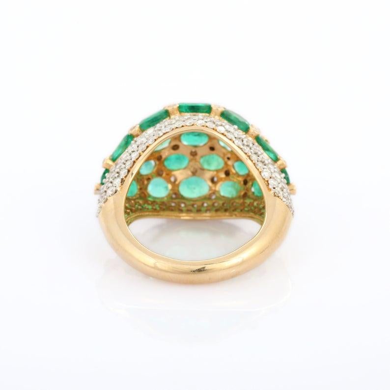 Mixed Cut 5.32 carat Emerald Diamond 14 Karat Gold Galaxy Ring For Sale