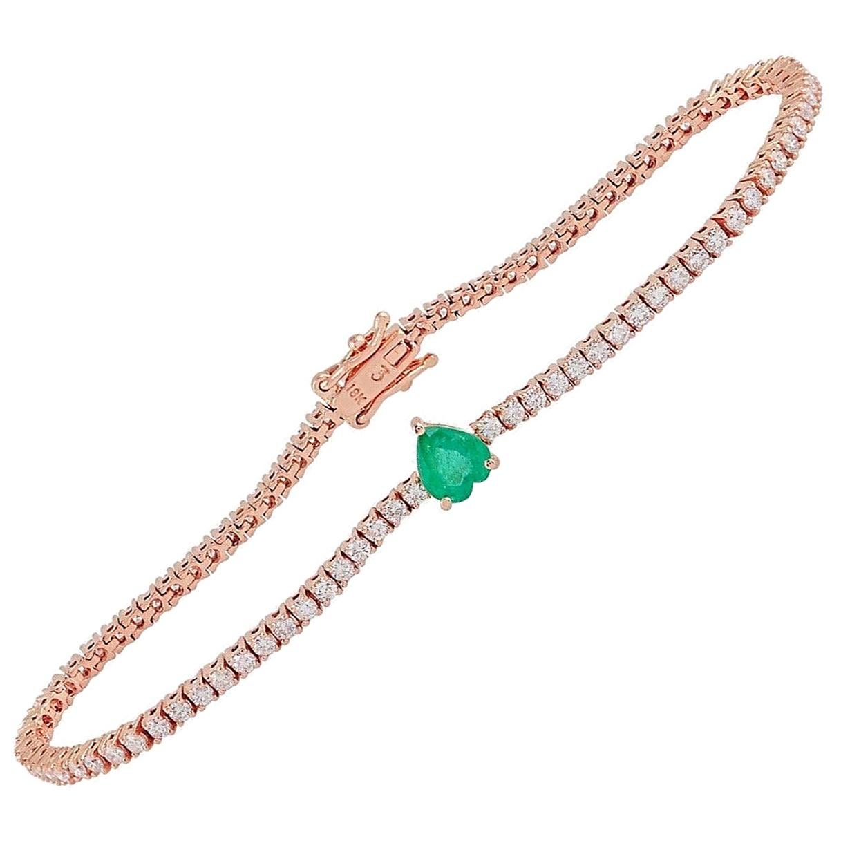 Emerald Diamond 18 Karat Gold Heart Bracelet For Sale