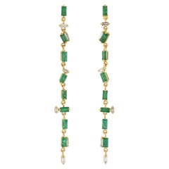 Emerald Diamond 18 Karat Gold Linear Earrings