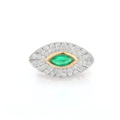 Emerald Diamond 14 Karat Gold Marquise Art Deco Style Ring
