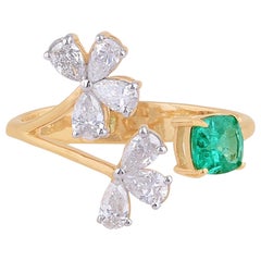 Emerald Diamond 18 Karat Gold Open Ring
