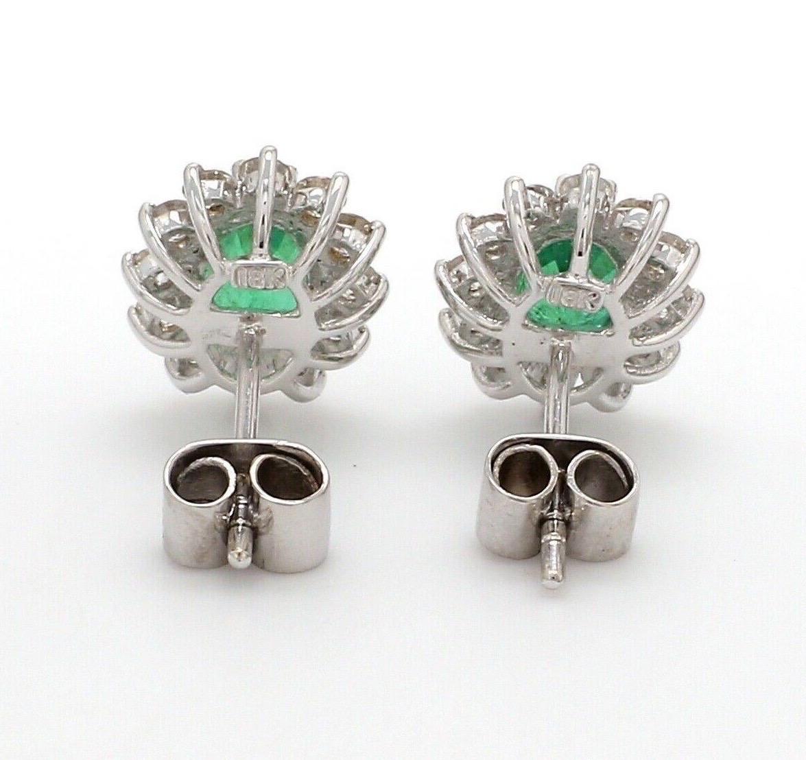 Contemporary Emerald Diamond 18 Karat Gold Oval Stud Earrings For Sale