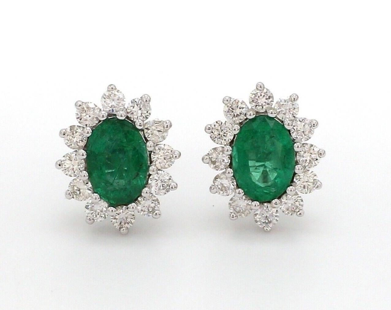 Oval Cut Emerald Diamond 18 Karat Gold Oval Stud Earrings For Sale