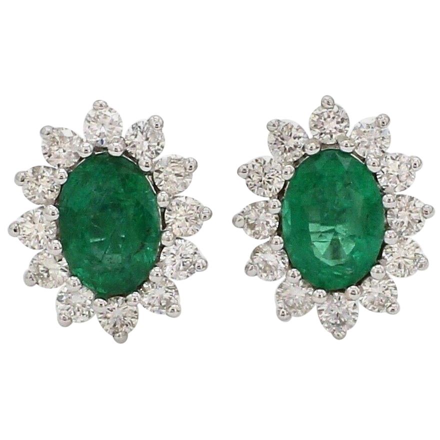 Emerald Diamond 18 Karat Gold Oval Stud Earrings