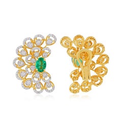Emerald Diamond 14 Karat Gold Peacock Earrings