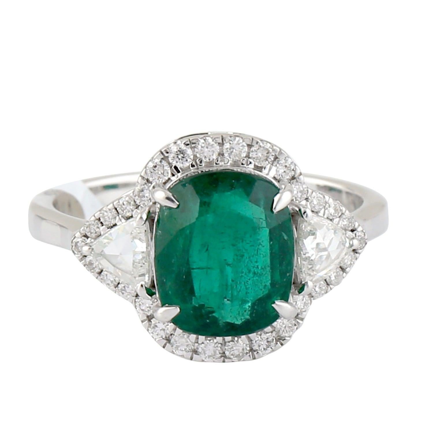 Im Angebot: Smaragd Diamant 14 Karat Gold Ring () 2